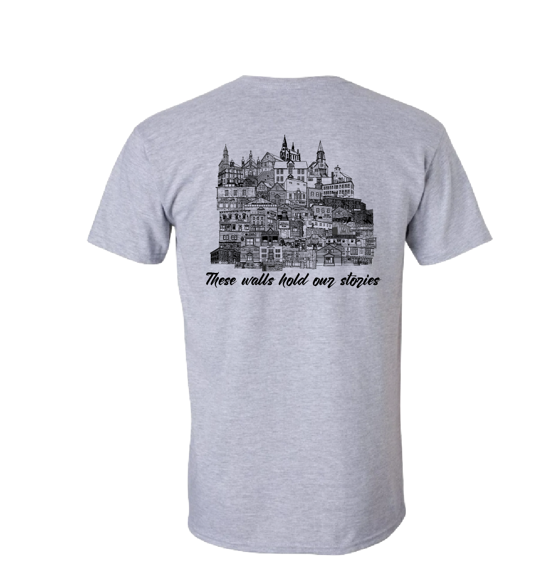 These Walls Hold Our Stories – Back Design T-Shirt (Whitney Pier with Front Chest Print)