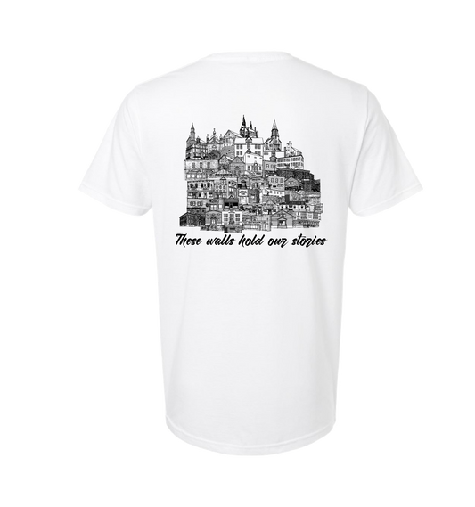 These Walls Hold Our Stories – Back Design T-Shirt (Whitney Pier with Front Chest Print)