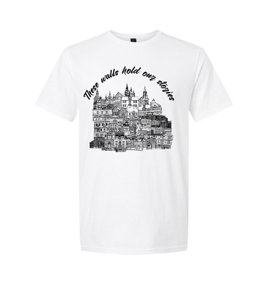 These Walls Hold Our Stories – Front Design T-Shirt (Whitney Pier Landmarks)