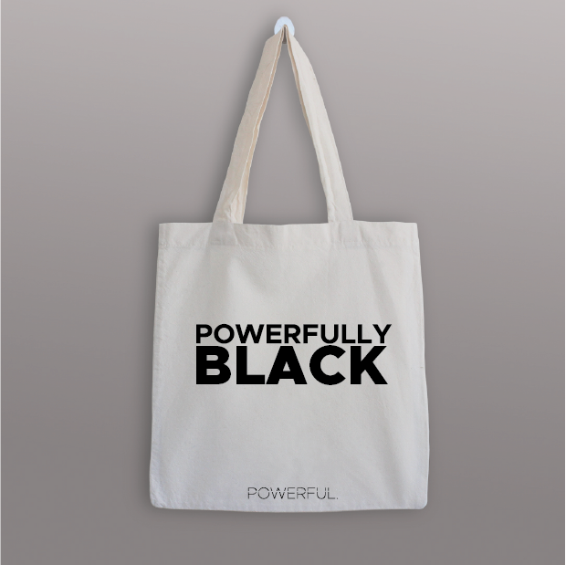 POWERFULLY BLACK TOTE BAG