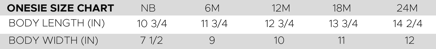 ONESIE SIZE CHART