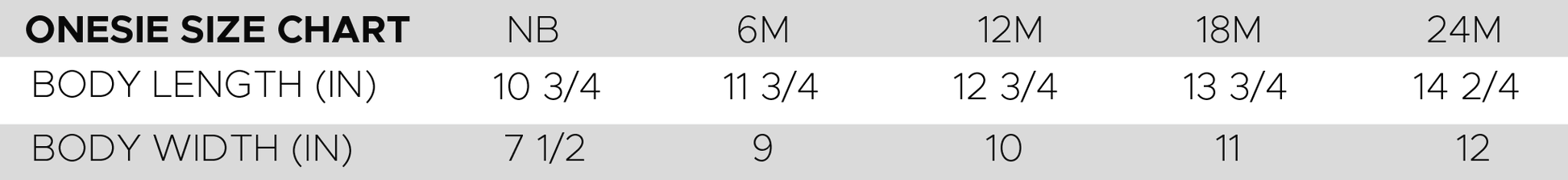 ONESIE SIZE CHART