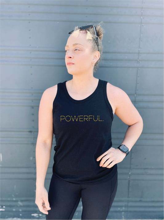 POWERFUL. LOGO-GOLD | TANK TOP
