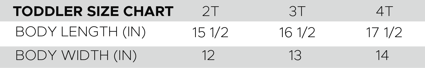 TODDLER SIZE CHART