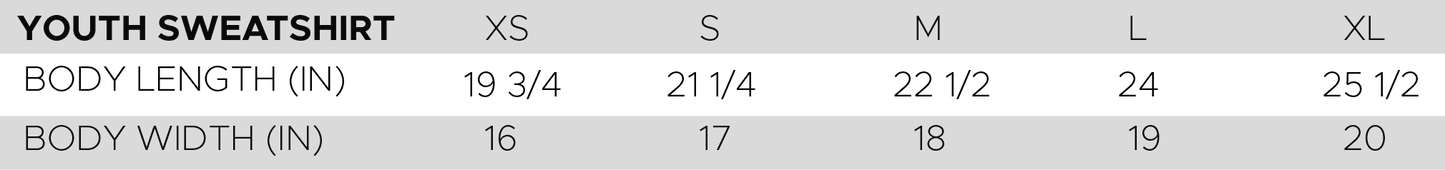 YOUTH SWEATSHIRT Size Chart