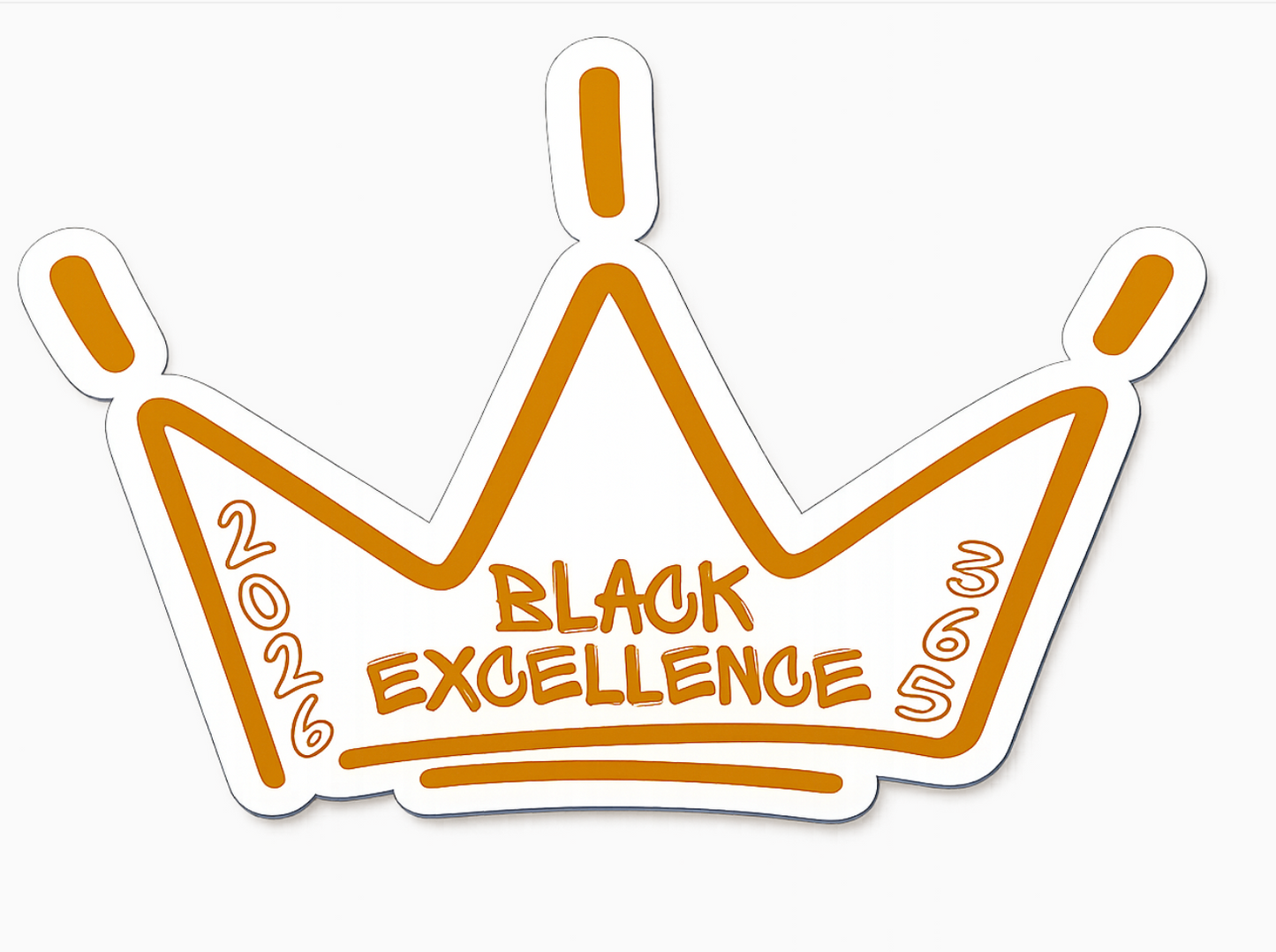 Black Excellence 2026 crown sticker, laminated die-cut, 2.5 x 1.8 inches, packaged on backing card