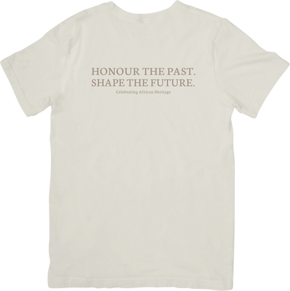 Honour the Past Shape the Future African Heritage t-shirt, Minimal Black History Month t-shirt cream colour, Inclusive African heritage message t-shirt