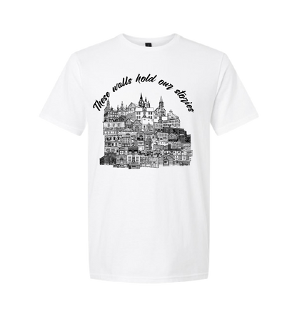 These Walls Hold Our Stories – Front Design T-Shirt (Whitney Pier Landmarks)